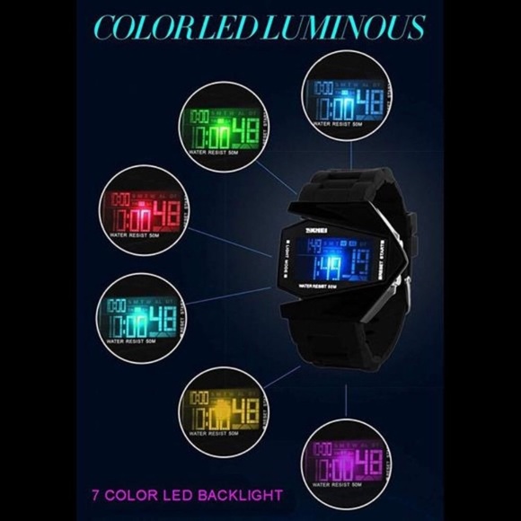 Gosasa Men Sports Military Watches Digital Airplane Shaped LED Ligh - Picture 3 of 10